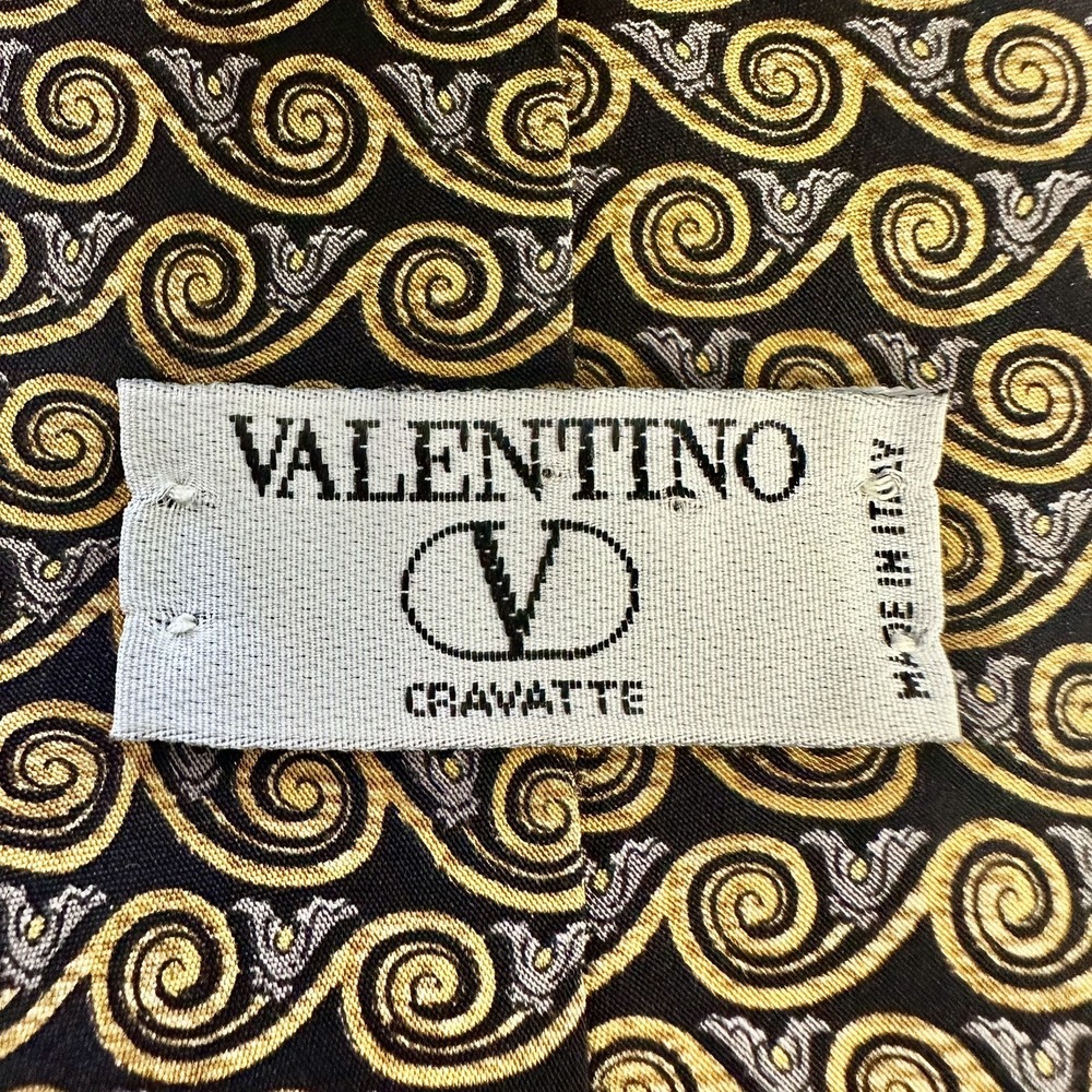Valentino Cravatte Collection Yellow Black‎ Geometric 100% Silk Neck Tie Italy